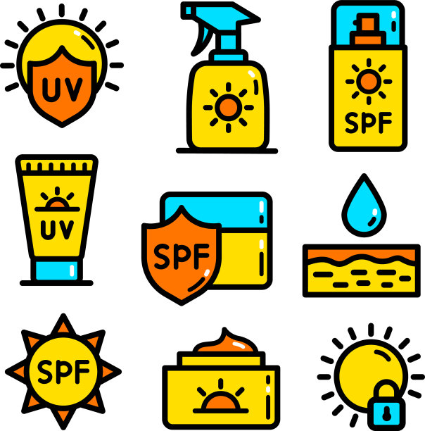 化妆品太阳颜色简单的图标集图片下载