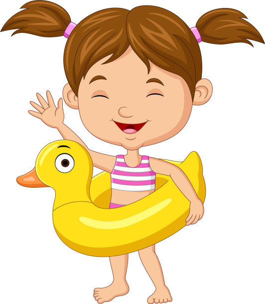 卡通小女孩与充气环图片下载