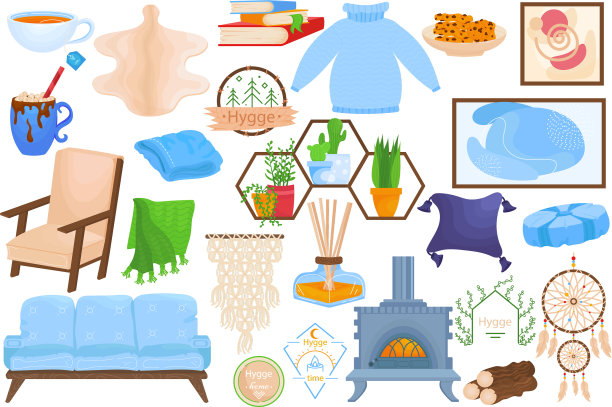 Hygge时间舒适孤立在白色收集图片下载