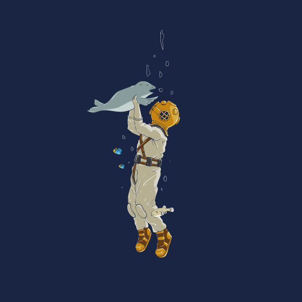 复古水肺潜水员举起狮子图片下载