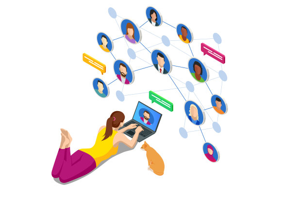 等距社交网络概念女性笔记本电脑图片下载