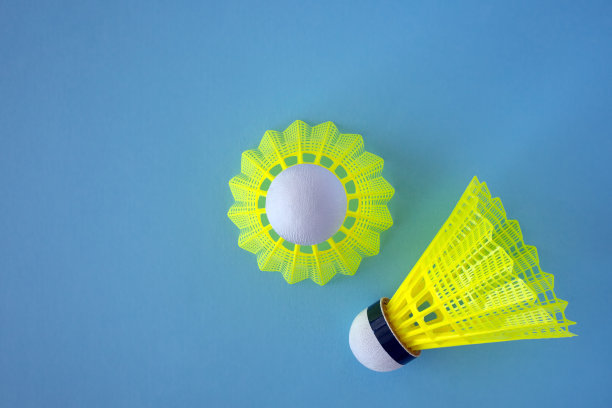 蓝色背景上的两个黄色羽毛球，带复制空间图片下载