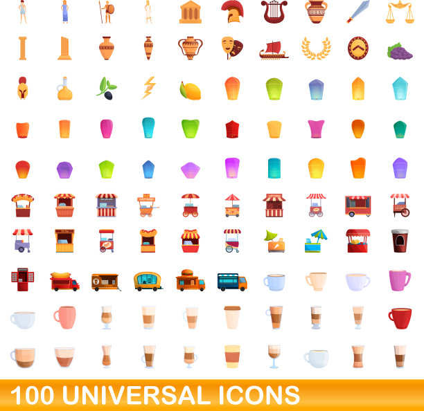 100个通用图标设定卡通风格图片下载