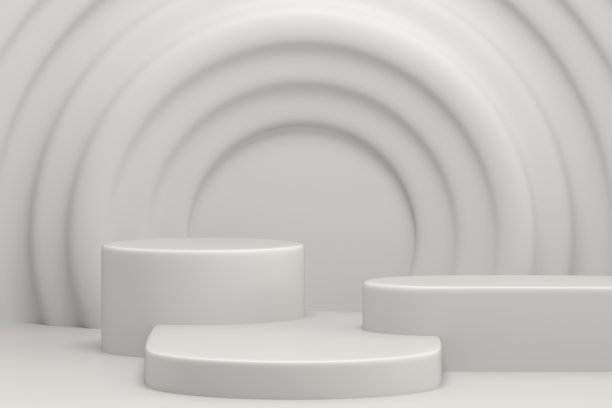 空的白色工作室房间与空白的产品台展示架站立的背景。空讲台或基座显示光书桌桌面台面概念模拟图片下载