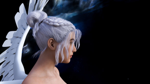 以星云和星星为背景的一个有翅膀的人在太空中的轮廓。图片下载