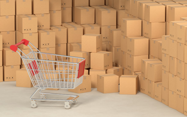 购物车里面有纸箱，3d渲染。图片下载
