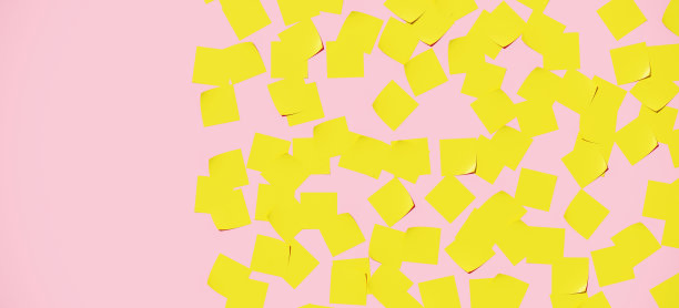 黄色便利贴纸粉红色的背景，3d渲染股票图片图片下载