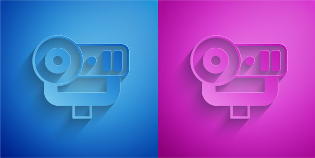 剪纸网相机图标孤立在蓝色和图片下载