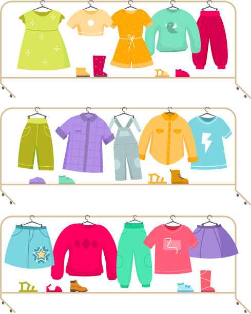 衣架衣柜站与儿童服装图片下载