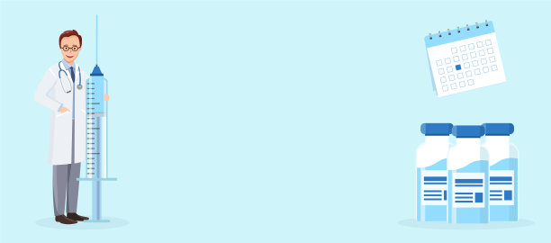 医生拿着大注射器蓝色横幅模板图片下载