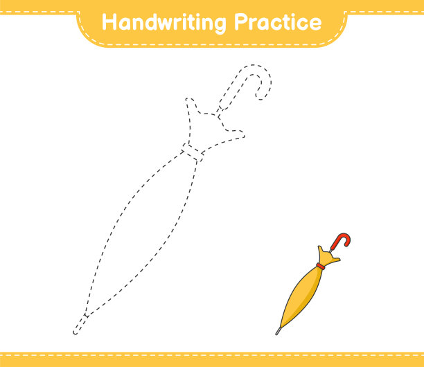 书法练习。描摹伞的线条。教育儿童游戏，可打印的工作表，矢量插图图片下载