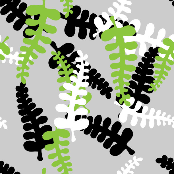 矢量插图手溺绿色灰色白色蕨叶。无缝模式图片下载