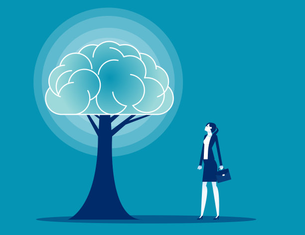 一个商人在看抽象的大脑树图片下载