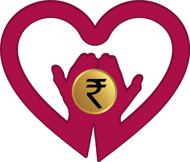 手与卢比在心的图标标志图片下载