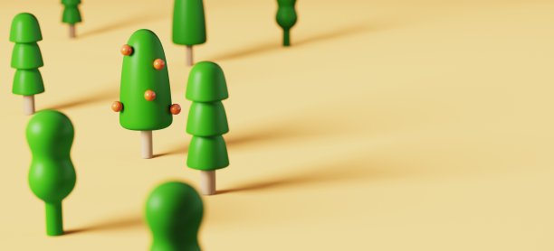 田野景观与绿色的树橙水果，3d渲染库存照片图片下载