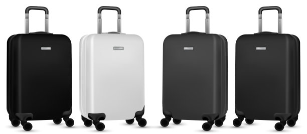 手提箱被隔离在白色上。一套银色的旅行行李袋或白色背景上的塑料行李。暑假与产品广告概念。图片下载