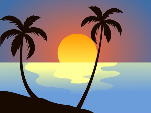 海上或海洋上的复古日落图片下载