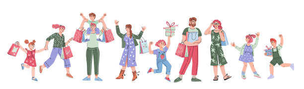 快乐的人，大人和小孩去购物图片下载