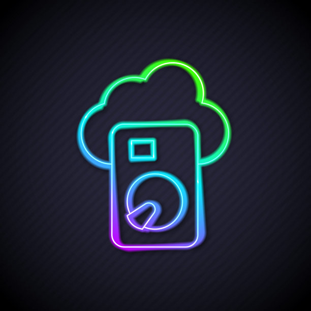 发光的霓虹灯线云数据库图标隔离在黑色背景。云计算的概念。数字服务或应用程序的数据传输。向量图片下载