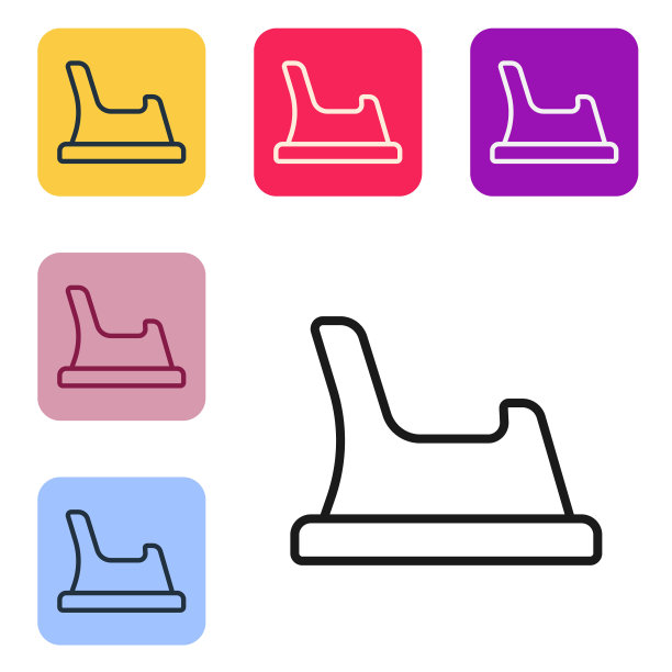 黑色线婴儿厕所图标孤立在白色背景。夜壶。设置图标在彩色方形按钮。向量图片下载