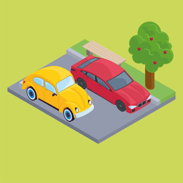 街道上孤立的一对3d城市汽车图片下载