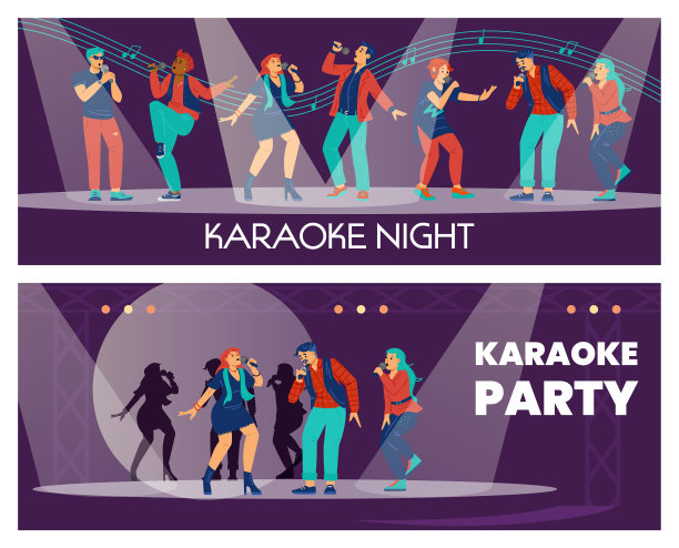 卡拉ok俱乐部海报与卡通人物图片下载