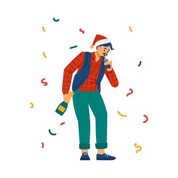 戴着圣诞帽的男人对着麦克风唱歌图片下载