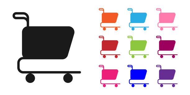 黑色购物车图标孤立在白色背景。网上购物的概念。送货服务信号。超市篮的象征。设置图标丰富多彩。向量图片下载