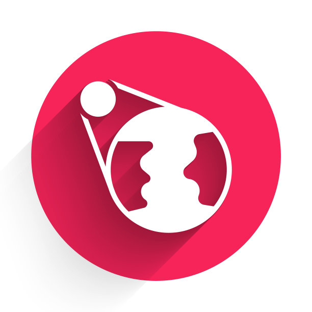 白色地球地球图标孤立与长阴影背景。世界或地球星座。全球互联网的象征。几何形状。红色圆圈按钮。向量图片下载