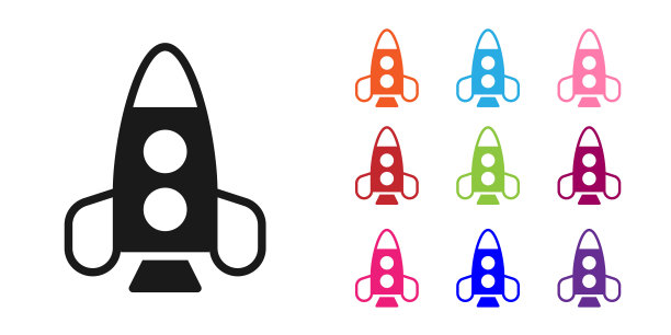 黑色火箭船玩具图标孤立在白色背景。太空旅行。设置图标丰富多彩。向量图片下载