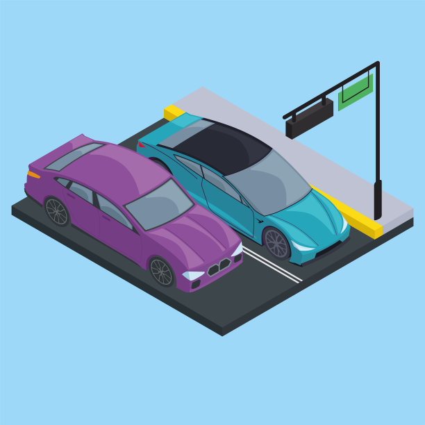 街道上孤立的一对3d城市汽车图片下载