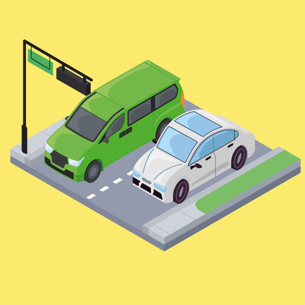 街道上孤立的一对3d城市汽车图片下载