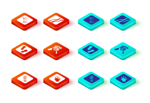 设置人类脚印鞋，鳄鱼鳄鱼，放大镜与脚印，蛇爪和鸽子图标。向量图片下载