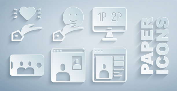 设置视频聊天会议，电脑显示器屏幕，手机自拍，网上约会应用程序，快乐的友谊日和愉快的关系图标。向量图片下载