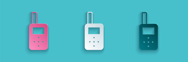 剪纸婴儿监视器对讲机图标孤立在蓝色背景。纸艺术风格。向量图片下载