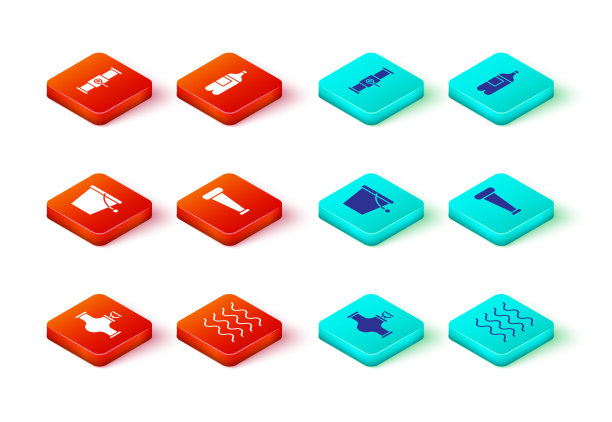 集工业管道、阀门、波纹管、桶形管、金属管、水罐、图标等。向量图片下载