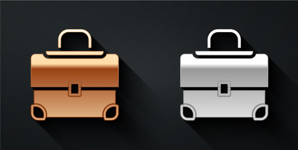 金色和银色公文包图标孤立在黑色图片下载