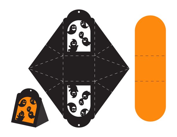 万圣节快乐糖果盒。礼品会喜欢糖果盒，糖果，小礼物，面包房。简单的包装模切模板激光切割与剪影鬼图片下载