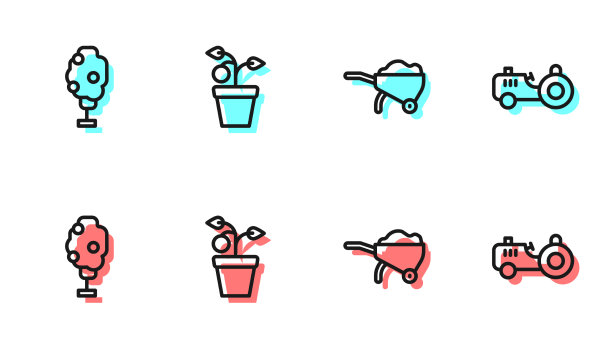 套线独轮手推车与泥土树苹果植物图片下载