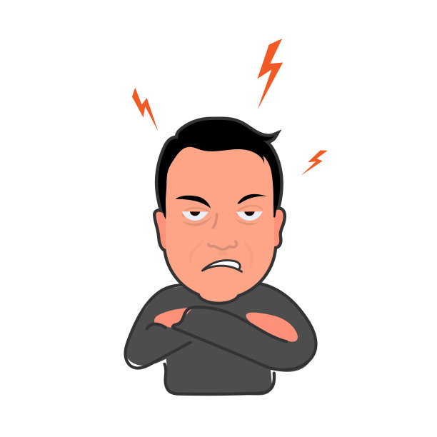 向量漫画插图的男孩很生气。孤立在白色背景上。图片下载