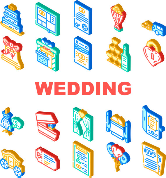 婚礼当天的配饰图标集合图片下载