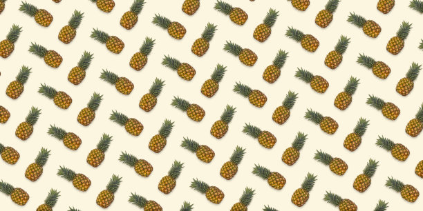 菠萝图案重复米色背景，热带水果横幅。图片下载