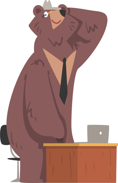 熊商人在办公室的桌子上工作图片下载