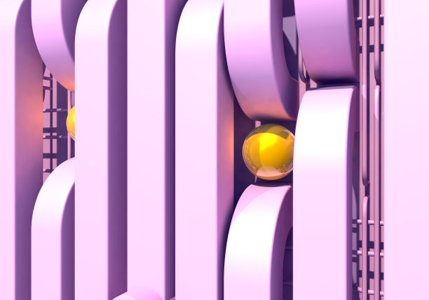 抽象的背景与粉红色的方形管道和闪亮的金球图片下载