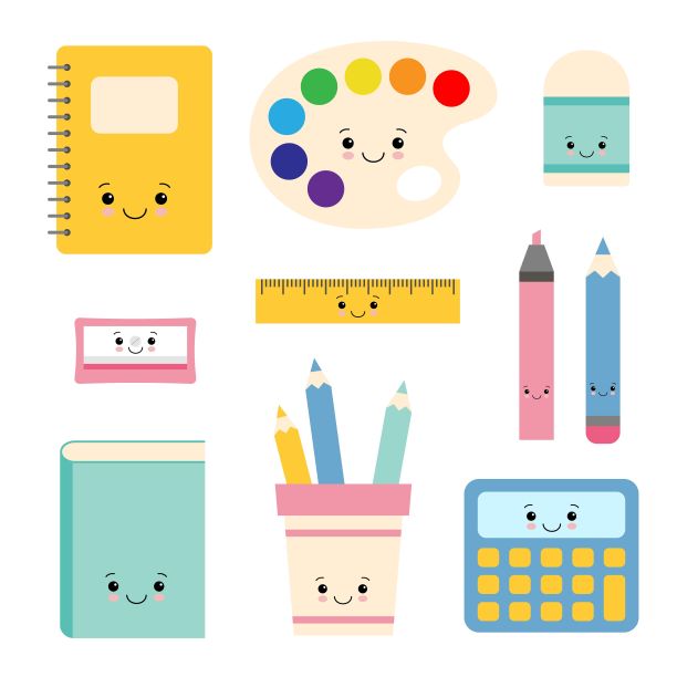 卡通人物载体学校书写文具。图片下载