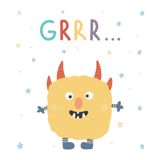 怪物丰富多彩。可爱的卡通，卡哇伊，可怕的有趣的婴儿角色。平面设计。向量图片下载