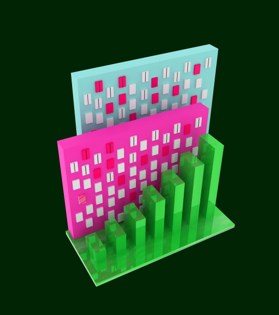 增长的业务图绿色图表。住宅建筑在黑暗的背景。抵押贷款。房地产。利率。租公寓。出售和出租公寓。房地产价格的概念。3 d渲染。图片下载