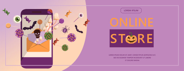 万圣节卡通广告促销及派对邀请函banner矢量模板图片下载