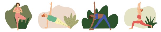 一组人在户外练习瑜伽。矢量插图。图片下载