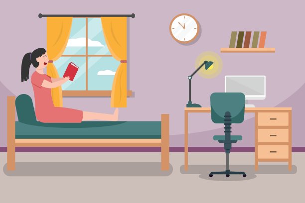 小女孩在床上享受闲暇时光图片下载